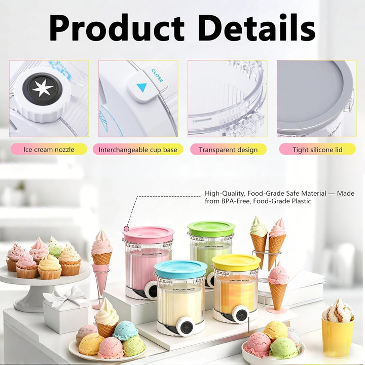 4 Stück Behälter Kompatibel mit Ninja Swirl Creami NC700 NC701EU Serie, 480ML Eiscreme Behälte mit D