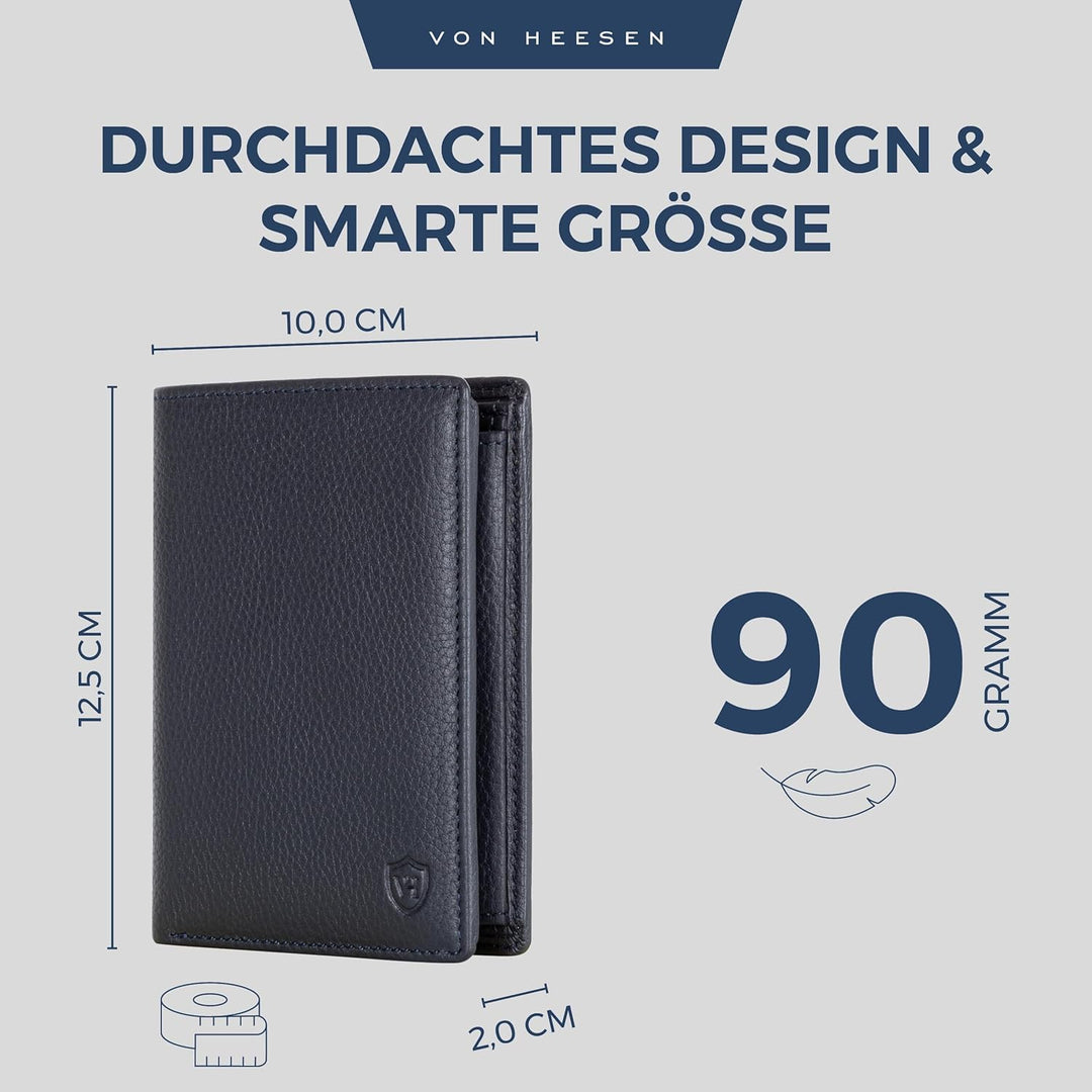VON HEESEN Leder Geldbörse RFID Schutz I Echtleder Geldbeutel für Damen & Herren I Portemonnaie Brie
