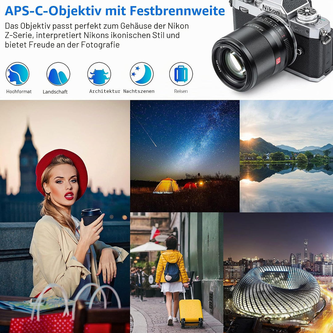 VILTROX AF 56mm F1.4 Autofokus Porträt Objektiv Festbrennweite APS-C für Nikon Z-Mount Kameras Z5 Z5
