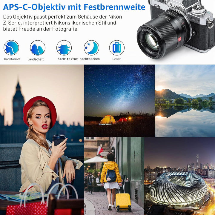 VILTROX AF 56mm F1.4 Autofokus Porträt Objektiv Festbrennweite APS-C für Nikon Z-Mount Kameras Z5 Z5