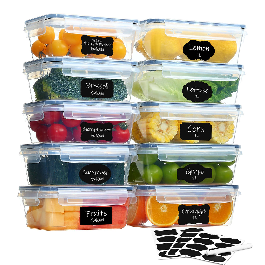 10 Frischhaltedosen mit Deckel (5x1L + 5x840ml), Gefrierdosen & Meal Prep Boxen, BPA-frei, luftdicht