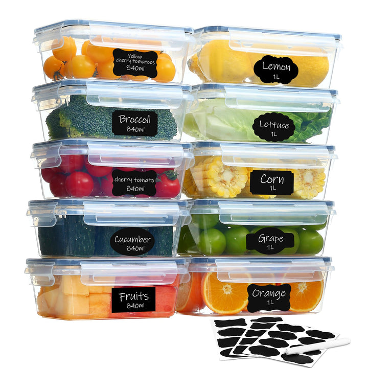 10 Frischhaltedosen mit Deckel (5x1L + 5x840ml), Gefrierdosen & Meal Prep Boxen, BPA-frei, luftdicht