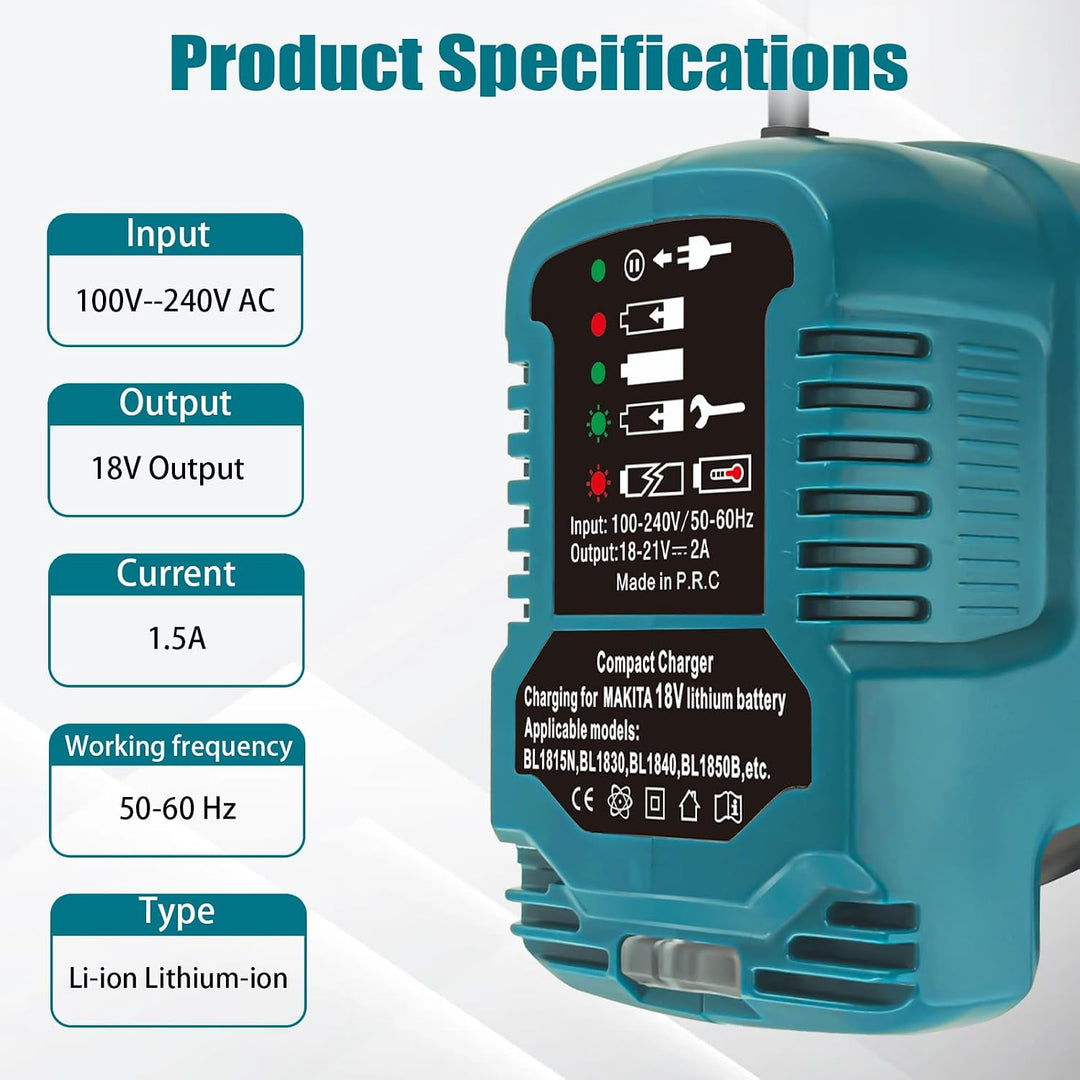 Tragbares Kompaktes Mini Ladegerät DC18RC kompatibel mit Makita 18V Akku BL1850B BL1860 BL1830 BL184