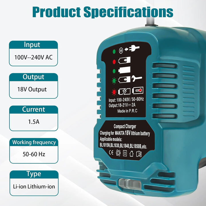Tragbares Kompaktes Mini Ladegerät DC18RC kompatibel mit Makita 18V Akku BL1850B BL1860 BL1830 BL184