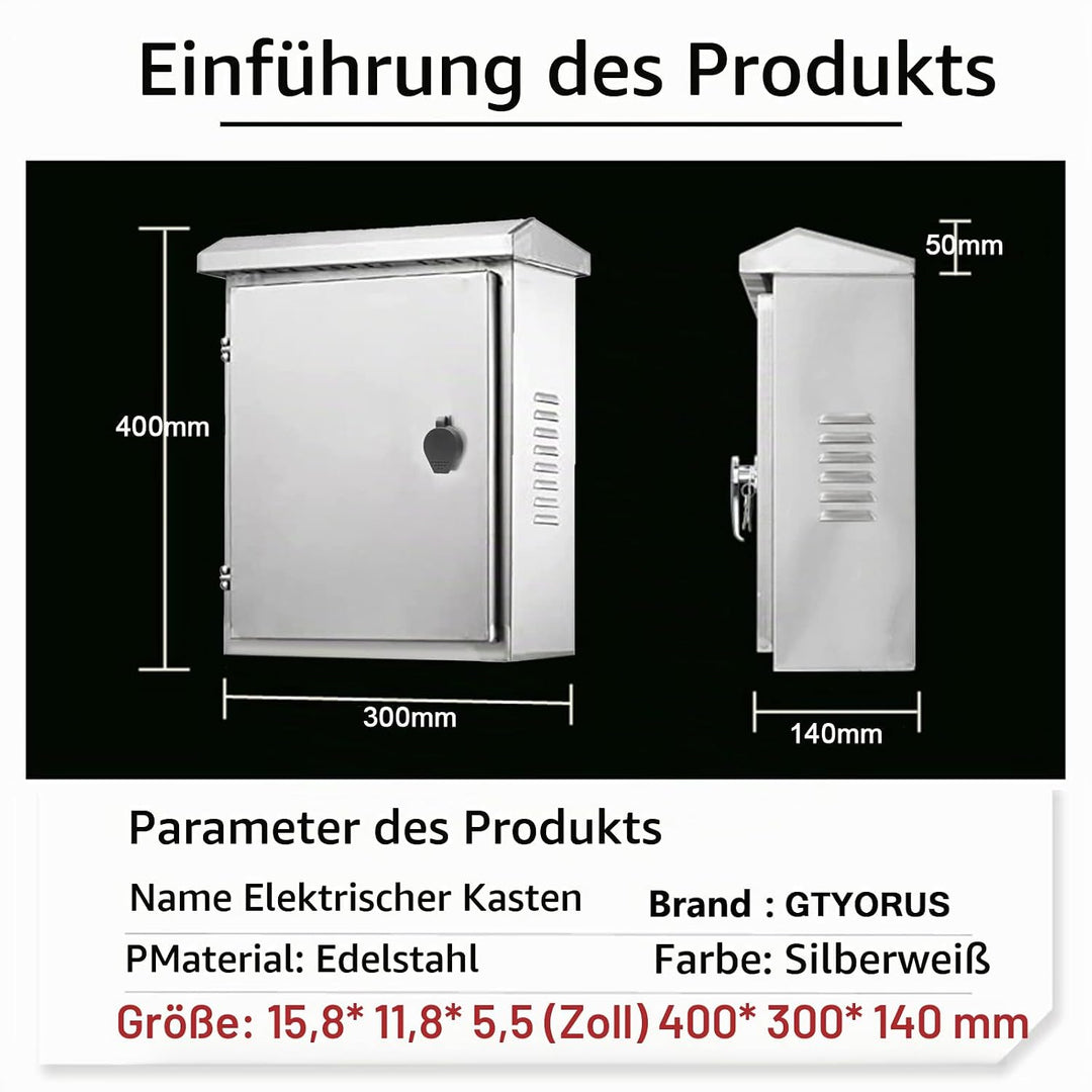 Edelstahl Schaltschrankl,40 X 30 X 14CM Anschlusskasten, Eingebaute isolierende Montageplatte, Wasse