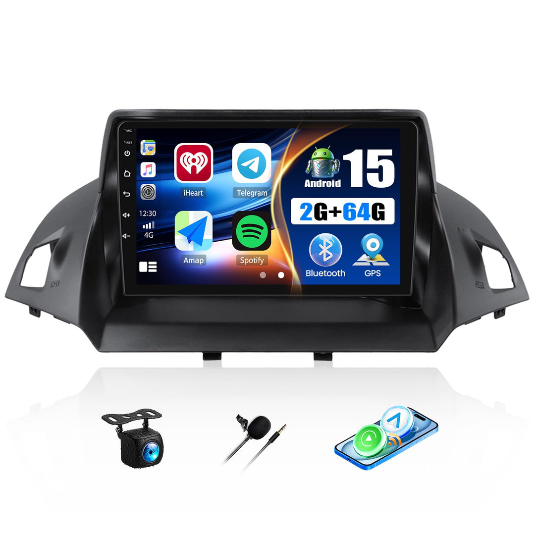CAEMCHO 2G+64G Android 15 Autoradio für Ford Kuga/Escape 2013-2018 mit Navi Carplay Android Auto,Dop