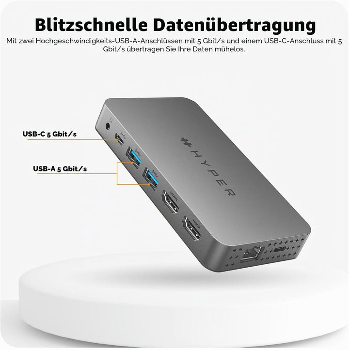 Hyper Drive Dual HDMI 10-in1 Travel Dock für MacBook