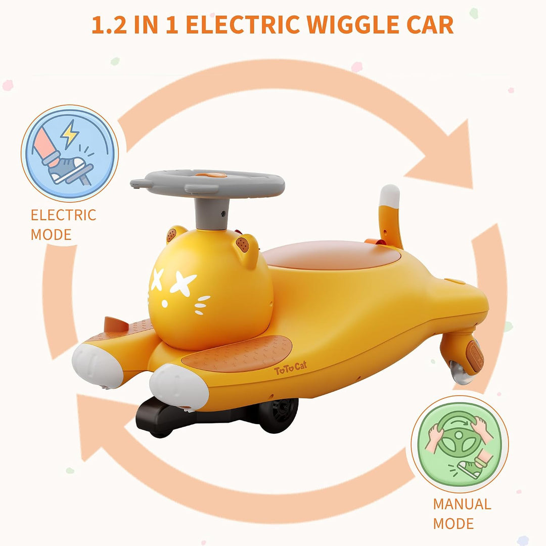 Kinder Elektro-Wackelauto Mit Pedal | Batteriebetriebenes Twist-Spielzeug | Niedliches Cartoon-Katze
