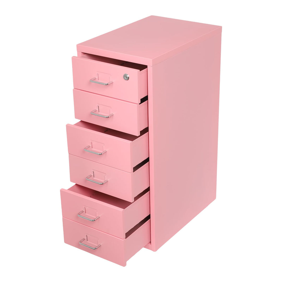 Aktenschrank Büroschrank mit 6 Schubladen(8-10kg Tragkraft pro Ebene),28x41x69cm Rollcontainer Schub