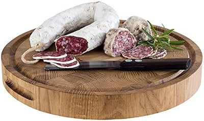 APS Schneidbrett - Käsebrett aus geöltem Eichenholz, ∅ 33 cm, H: 4,5cm, Holzbrett mit Saftrinne, Käs