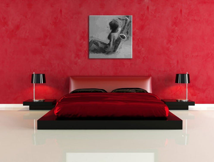 Pixxprint Attraktive Frau mit Saxophone als Leinwandbild/Grösse: 70x70 cm/Wandbild/Kunstdruck/fertig