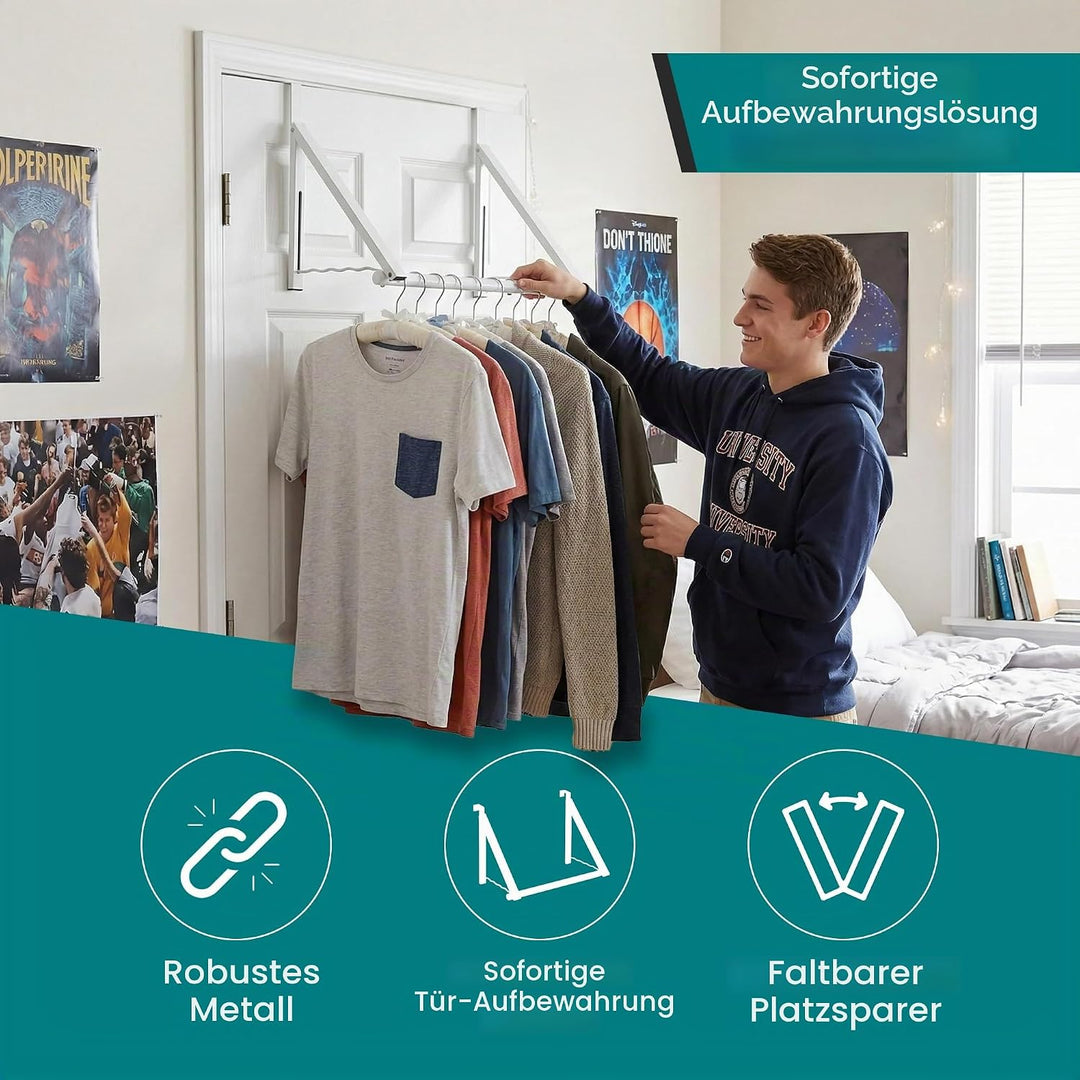HOLDN’ STORAGE Strapazierfähiger Kleiderständer für Tür, erweiterbar, faltbar, für Schrankstangen, K