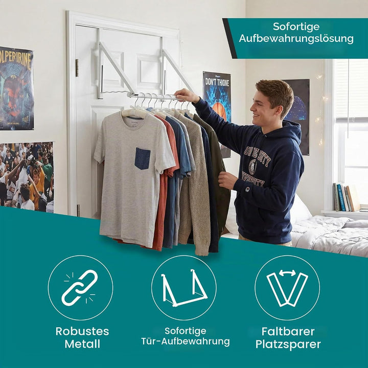 HOLDN’ STORAGE Strapazierfähiger Kleiderständer für Tür, erweiterbar, faltbar, für Schrankstangen, K