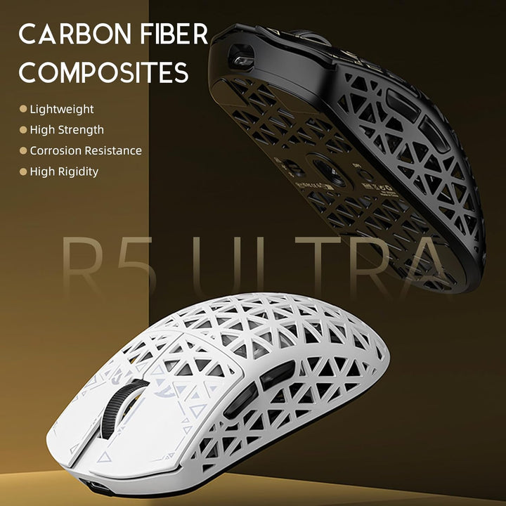 ATTACK SHARK R5 Ultra Carbonfaser Gaming-Maus, 39g Superlight, 8000Hz Kabellose Mouse, 42000 DPI, PA