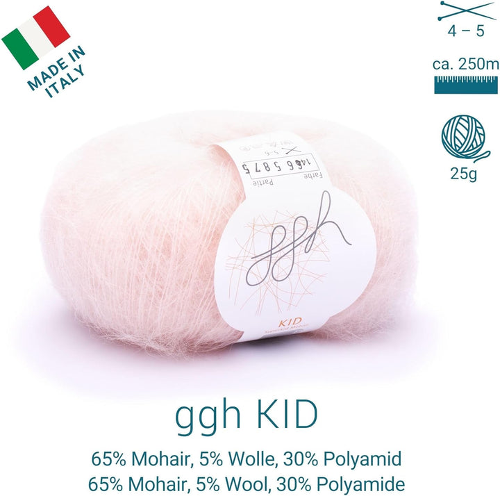 ggh Kid Box - 6 Knäuel Strickwolle aus Kid Mohair - Farbe 144 - Puderrosé, 144 - Puderrosé