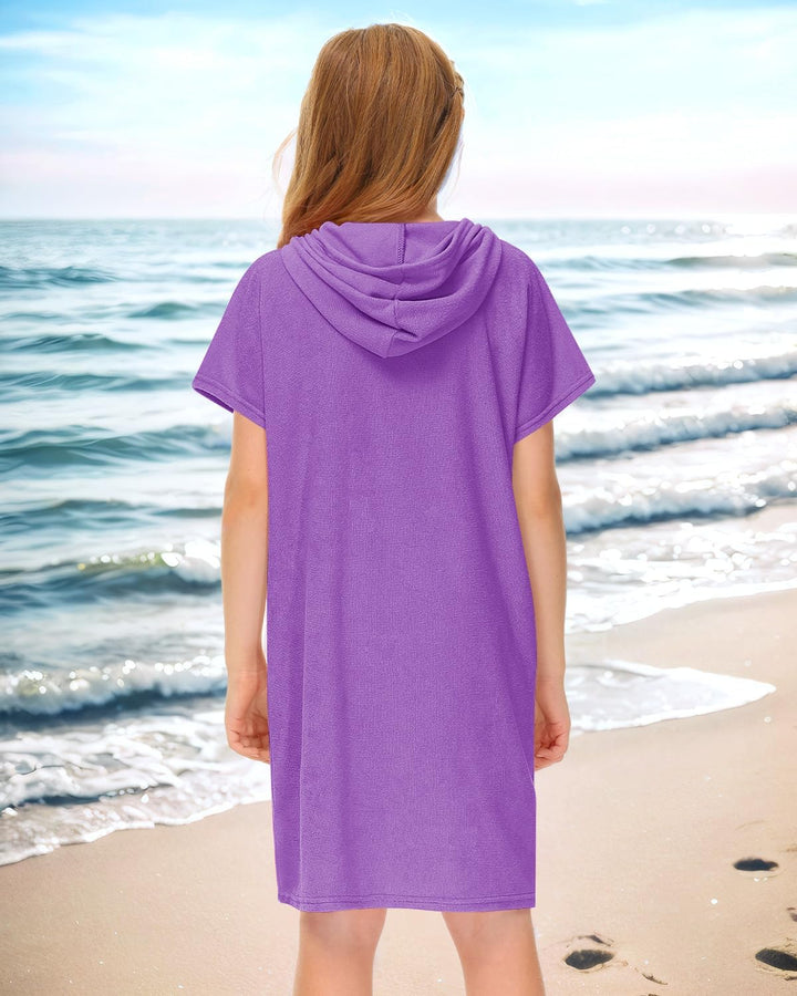BesserBay Mädchen Junge Badeponcho Frottee Bademantel Kapuze Poncho mit Taschen Zip Cover Up Kinder
