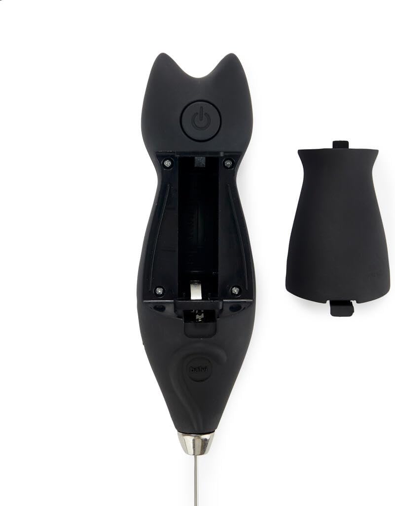 balvi Meow Automatischer Milchaufschäumer, batteriebetrieben, Schwarz, 2 x AA Kunststoff/Metall, Sch