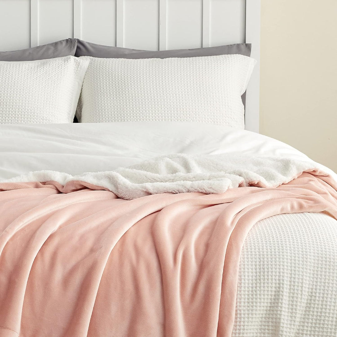 BEDSURE Decke Sofa Kuscheldecke Rosa - warm Sherpa Sofaüberwurf Decke gross, Dicke Sofadecke Couchde