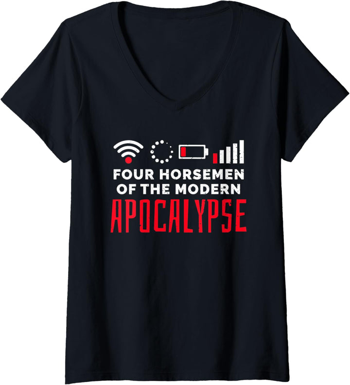 Damen Gamer Geschenk: Die Vier Modernen Apokalyptischen Reiter T-Shirt mit V-Ausschnitt