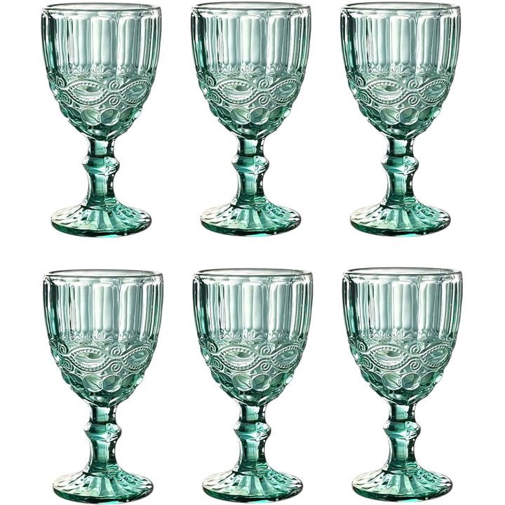 GMMH Vintage 6er-Set Farbige Weingläser Trinkgläser mit Prägung (Schleife/Türkis/250 ml) Hochzeitsgl