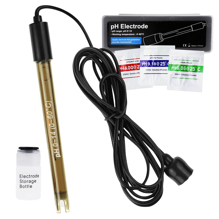 Ersatz pH-Elektrode mit Kalibrierpulver, 0-14 pH, sehr präzise, Sonde mit BNC-Anschluss & 200 cm Kab