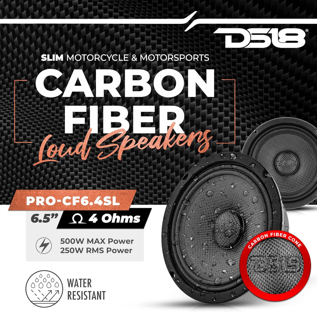 DS18 PRO-CF6.4SL 16.5 cm (6.5 Zoll) Slim Lautsprecher, 500 Watt RMS Max. Leistung, 4 Ohm, Wasserabwe