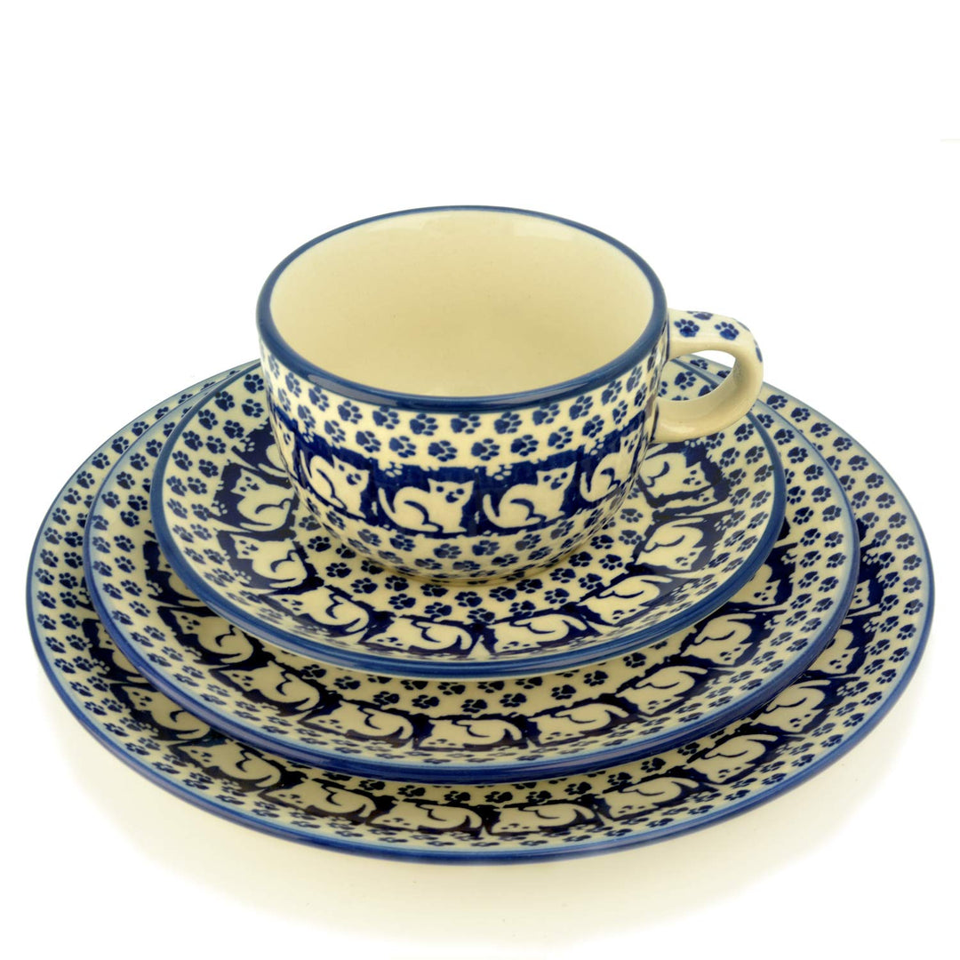 Bunzlauer Keramik Set aus Tasse mit Untertasse, Teller 18 cm und Teller 21,5 cm (Dekorl Garfield), D