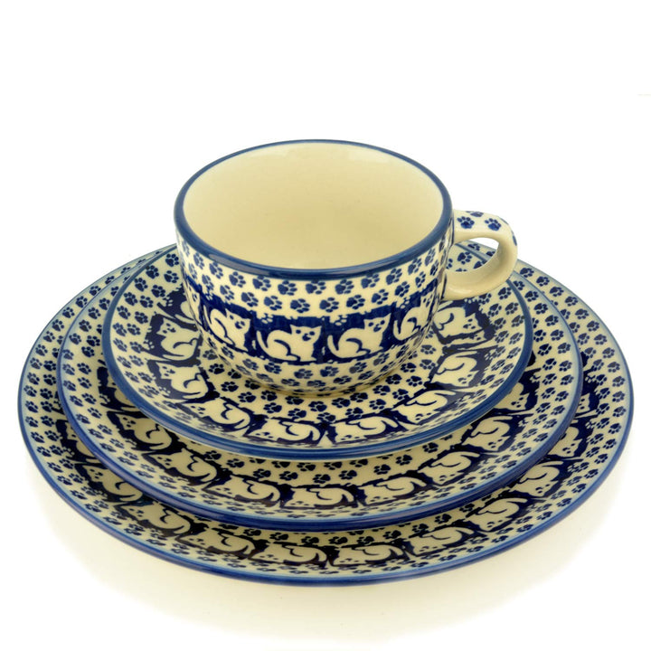 Bunzlauer Keramik Set aus Tasse mit Untertasse, Teller 18 cm und Teller 21,5 cm (Dekorl Garfield), D