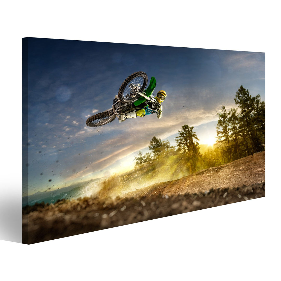 islandburner Bild auf Leinwand Dirt Bike Motocross Rider Flying High Kinderzimmer Bilder Wandbilder