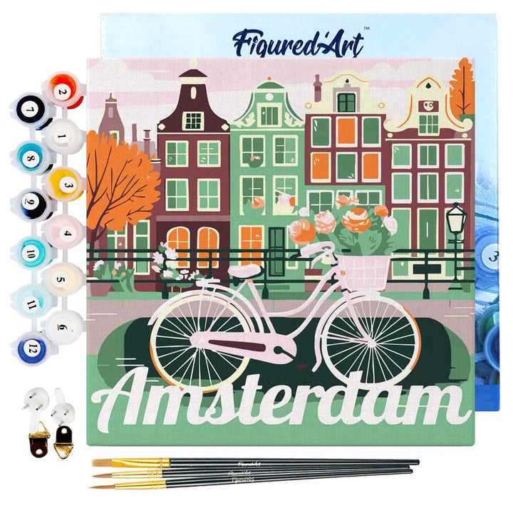 Figured'Art Mini Malen Nach Zahlen Erwachsene Mit Rahmen 20x20cm Kleines Format - Reiseplakat Amster