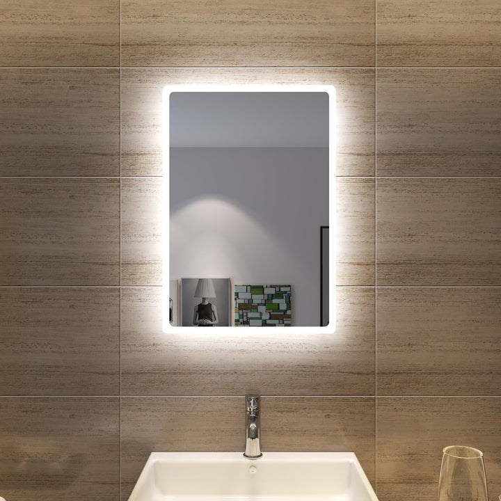 SONNI Badspiegel mit Beleuchtung 60 x 40cm LED Badspiegel Wandschalter Badezimmerspiegel Wandspiegel