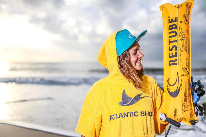 ATLANTIC SHORE | Surf Poncho | Badeponcho mit Kapuze aus 100% Baumwolle | Unisex | Basic für Erwachs