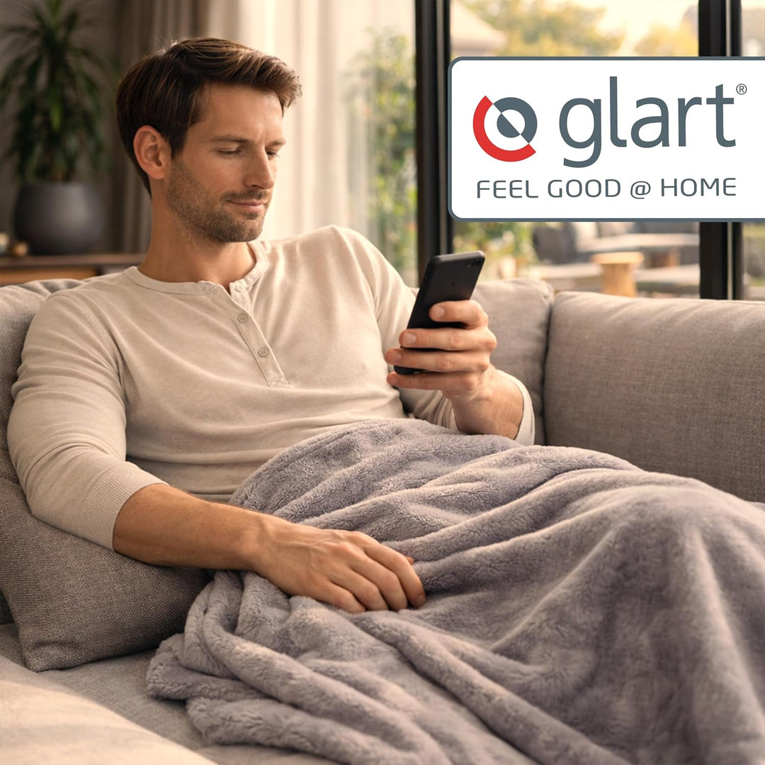Glart U2GM Kuscheldecke 150x200 cm aus Baumwolle-Polyacryl-Mix für Sofa Kuscheldecke Grau Meliert, K