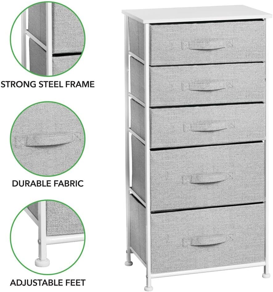 mDesign Kommode aus Stoff – praktischer Schrank Organizer mit 5 Schubladen in 2 Grössen – Aufbewahru