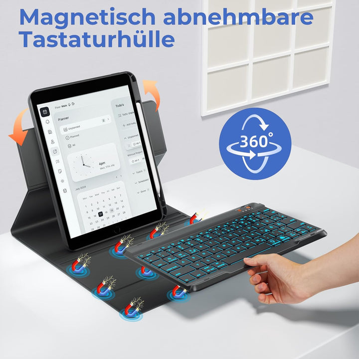 OYEEICE Hülle mit Tastatur für iPad 9/8/ 7 Generation 10,2 Zoll, Vergrösserte Anti-Falloff Tastenkap