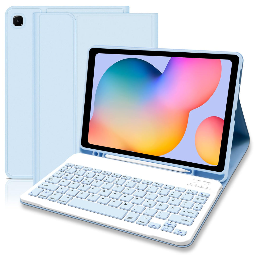 Hülle mit Tastatur für Samsung Galaxy Tab S6 Lite 2024/2022/2020, Schutzhülle mit Pencil Halter Wire