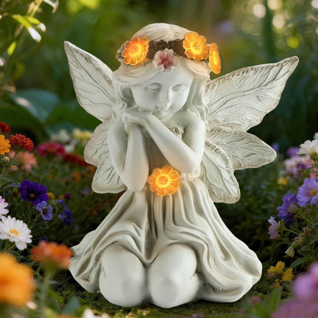 Solar Engel Gartenfiguren mit LED-Licht, Gebetsengel Solarleuchte,Herbstdeko Outdoor, Gartendeko Fig