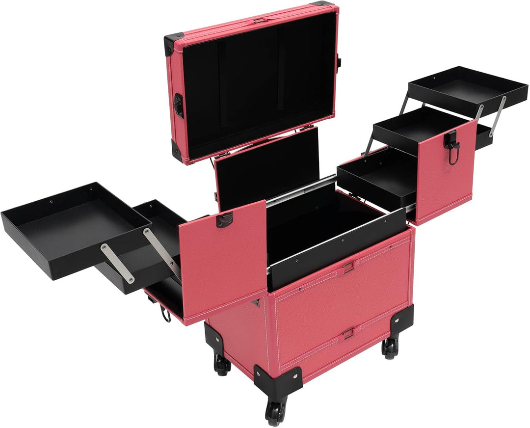 Rolling Kosmetikkoffer Trolley Profi Schminkkoffer Kosmetik-Trolley mit Spiegel, Make up Koffer Kosm