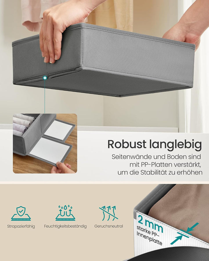 SONGMICS Schubladen-Organizer aus Vliesstoff, Faltbare Aufbewahrungsboxen, 6er Set, 28 x 26 x 10 cm
