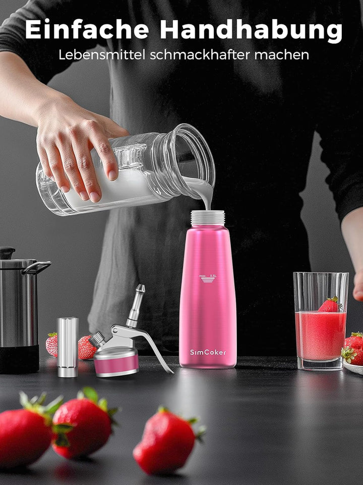 SimCoker Sahnespender 500ml, Aluminium Schlagsahnebereiter für Schlagsahne, Cremes und Sossen,Sahnes