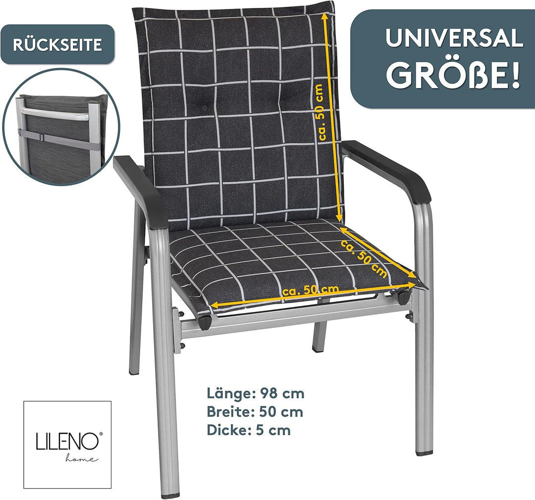 LILENO HOME Gartenstuhl Auflagen als [1er Set - Niedriglehner] in Yacht-Karo Anthrazit - bequeme Lie