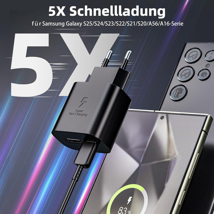 2er-Pack 25W USB C Ladegerät Super Fast Charger mit 2M Typ C Ladekabel, 2-Port USB-A&amp;USB-C Handy Net