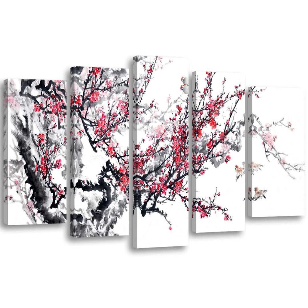 Feeby Bilder Japanische Kirsche 150x100 cm Typ A XXL 5-Teilig Wohnzimmer Schlafzimmer Büro Flur Küch