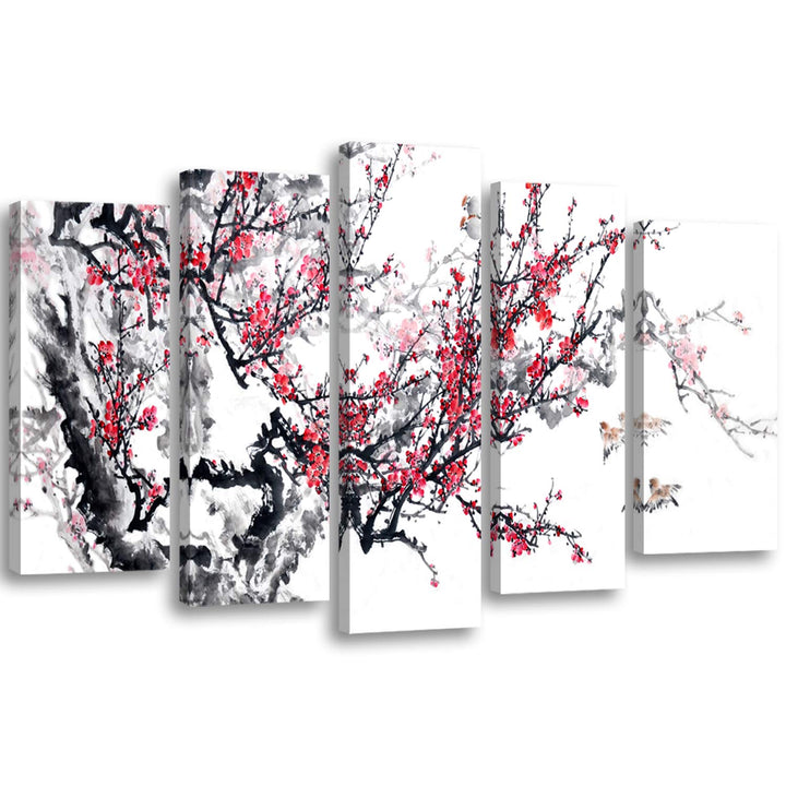 Feeby Bilder Japanische Kirsche 150x100 cm Typ A XXL 5-Teilig Wohnzimmer Schlafzimmer Büro Flur Küch
