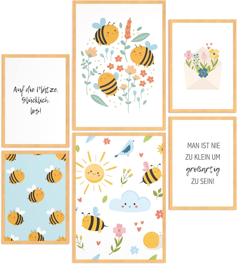 Papierschmiede® Bilder Kinderzimmer Kids Mood Poster Set Bienen, Gerahmte Bilder fürs Kinderzimmer i