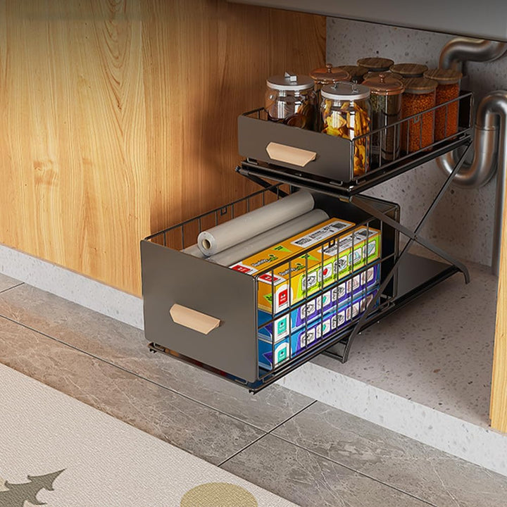 2 Tier Organizer mit Speicher Unter Waschbecken Schiebeschrank Korb herausziehen Snack Organizer Küc