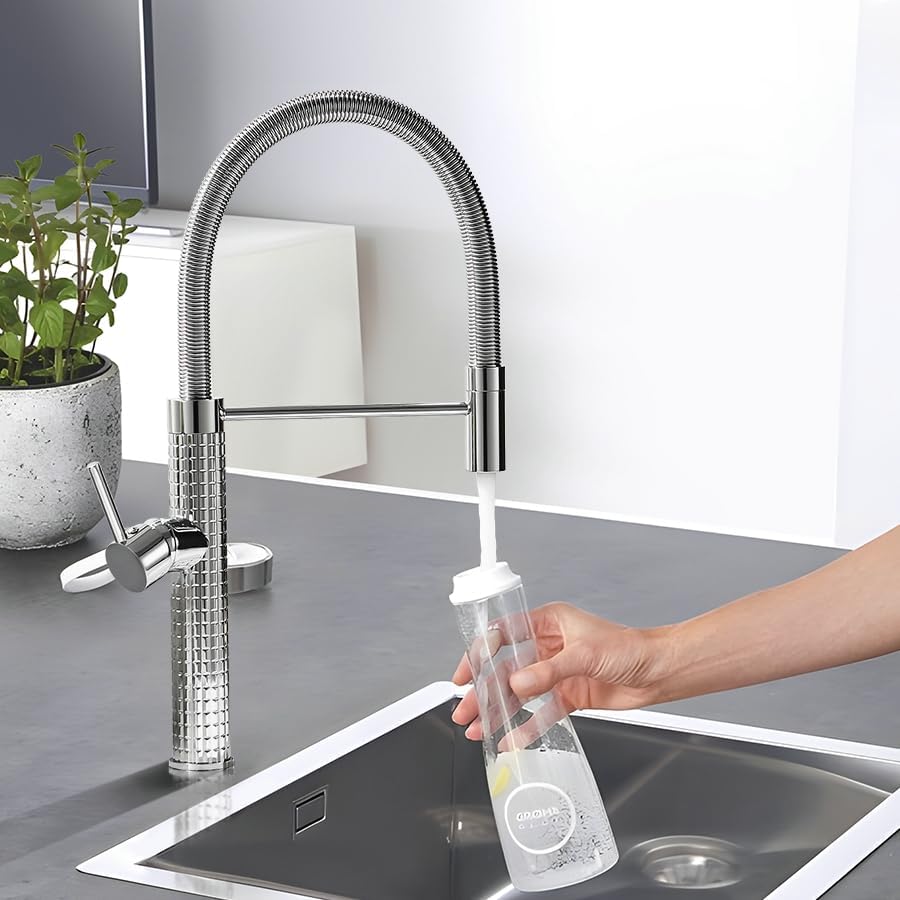 TIMACO Chrom Wasserhahn Küche,Küchenarmatur mit Brause Ausziehbar - 360° Schwenkbarz- Pull-Down-Spra