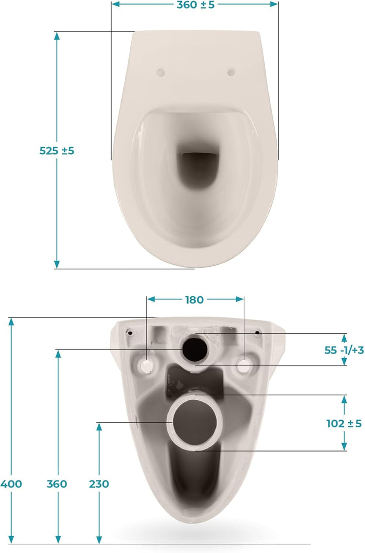 Calmwaters® Hänge WC spülrandlos in Pergamon, Wand-WC mit Abgang waagerecht, Tiefspül WC ohne Spülra
