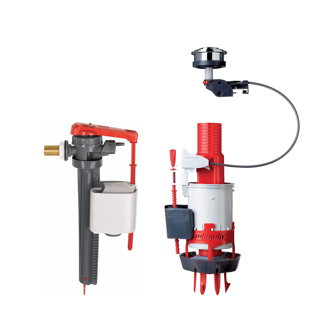 Wirquin 10724144 Easy Doppelspülmechanismus und Jollyfill seitlicher Schwimmerventil, grau und rot