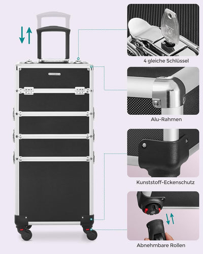 SONGMICS Kosmetikkoffer, Trolley, 4-in-1 Schminkkoffer, gross, Friseurkoffer, 35 x 25 x 79 cm, absch